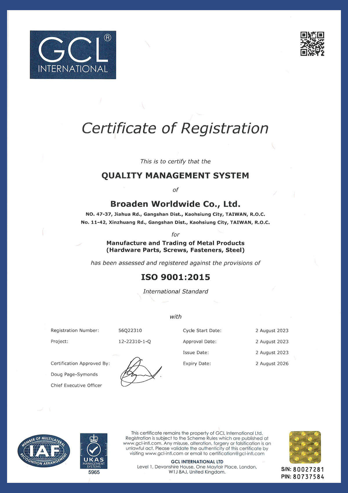 ISO 9001 Certificate-BROADEN